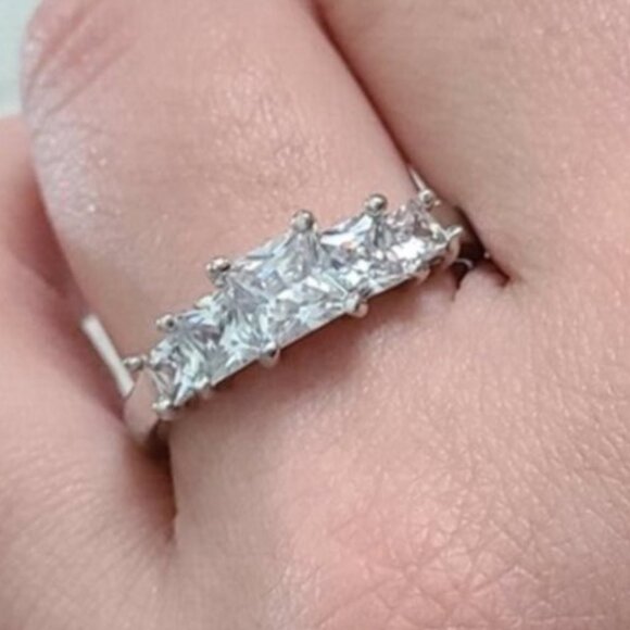 Vintage Boho Sterling Silver 925 5 Stone Square Princess Cut CZ Crystal Ring - Picture 1 of 8